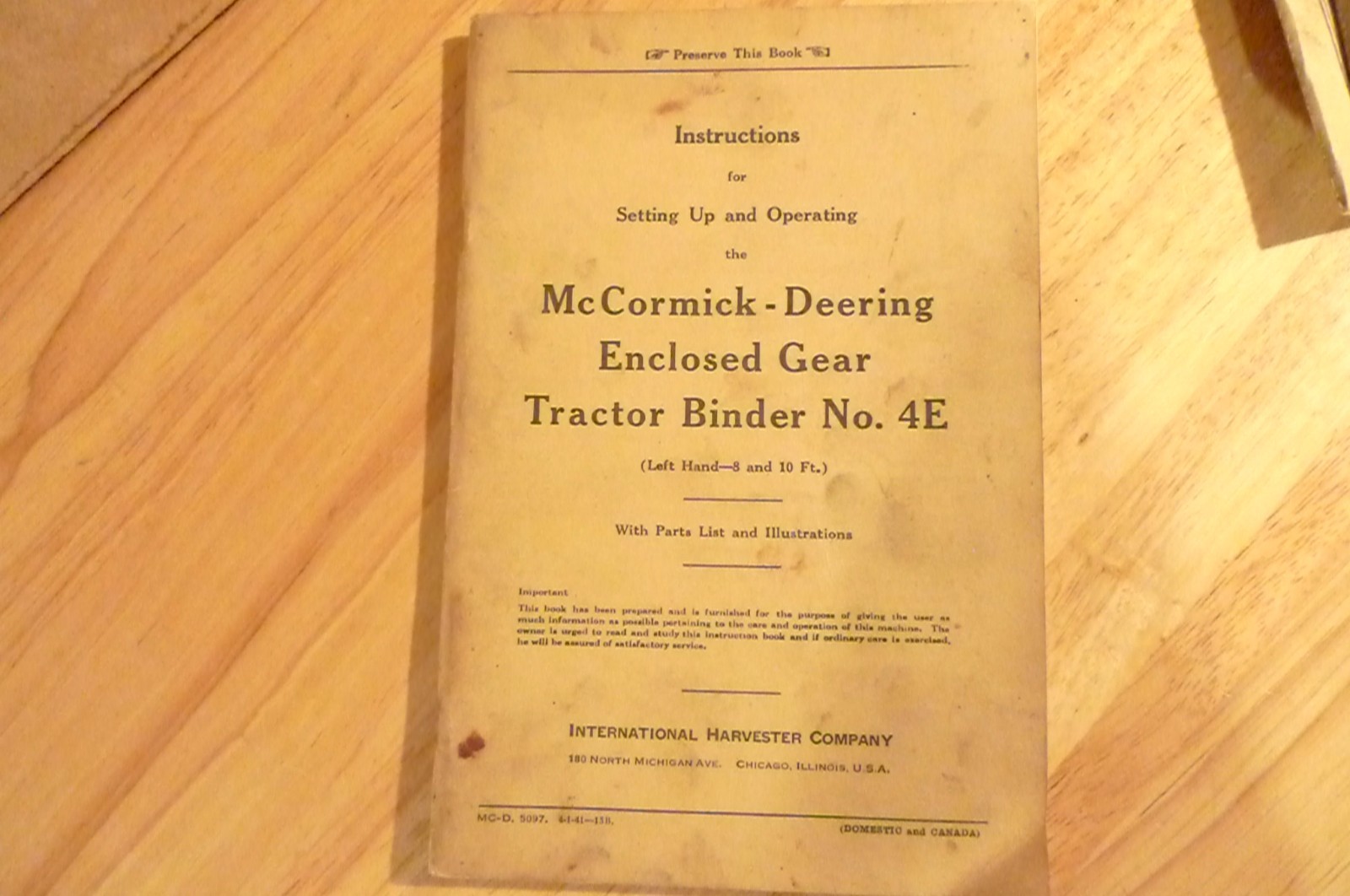 Vintage McCormick-Deering Enclosed Gear Tractor Binder No. 4E Manual