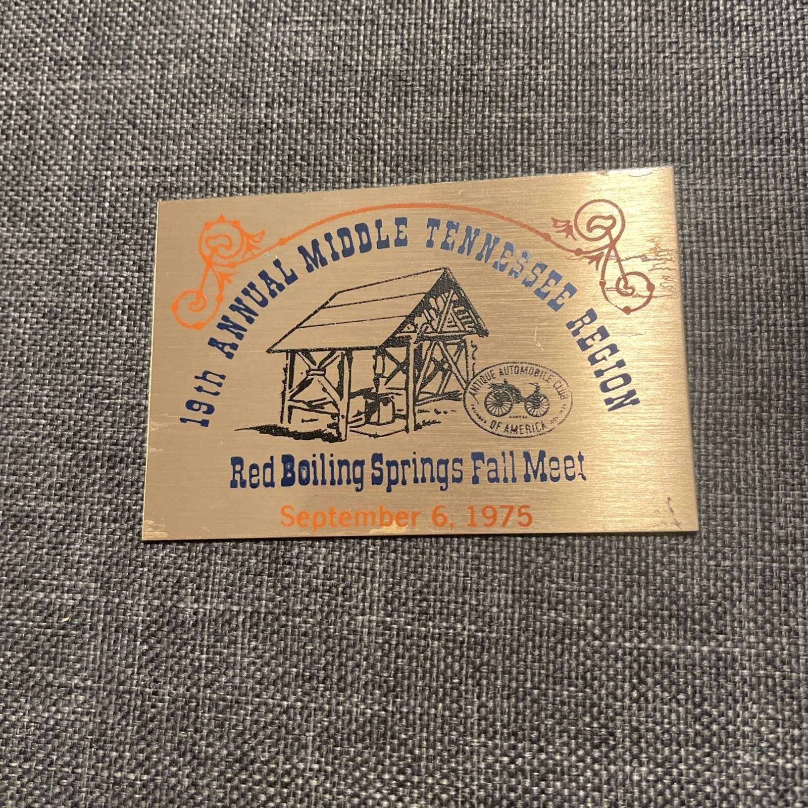 Vtg Metal Place cards For Antique Auto Tours 1973-77 Middle Tennessee Lot of 4