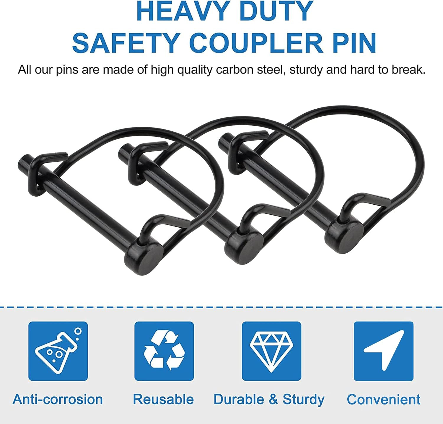 10PCS 1/4&Prime; Wire Lock Hitch Pins PTO Safety Coupler Pins Farm Trailer