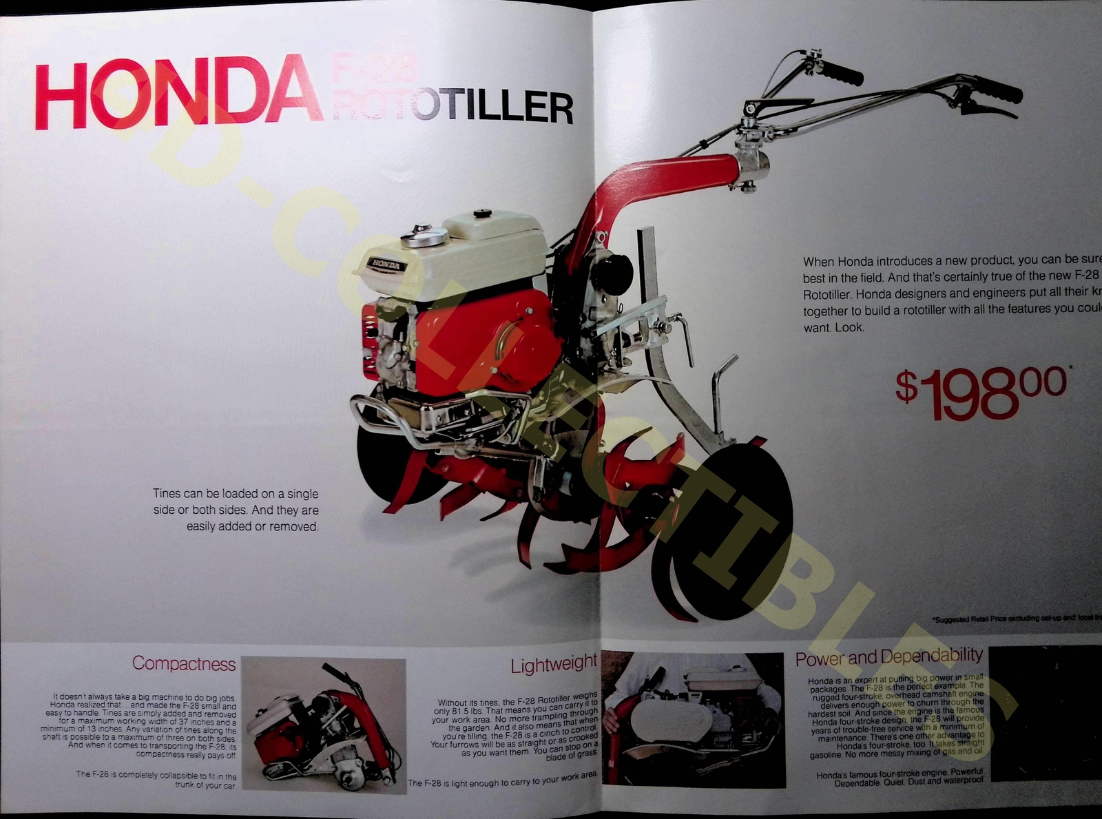 Vintage Farm Brochure Honda Rototiller F-28 1960s