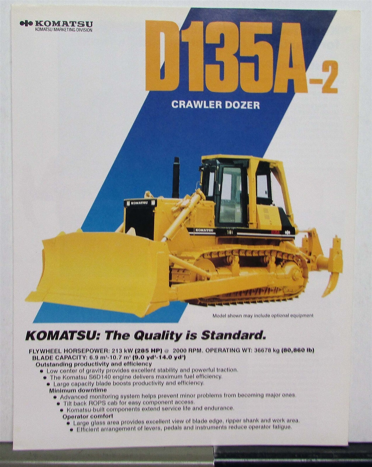 1991 Komatsu D135A-2 Crawler Dozer Specifications Construction Sales Brochure