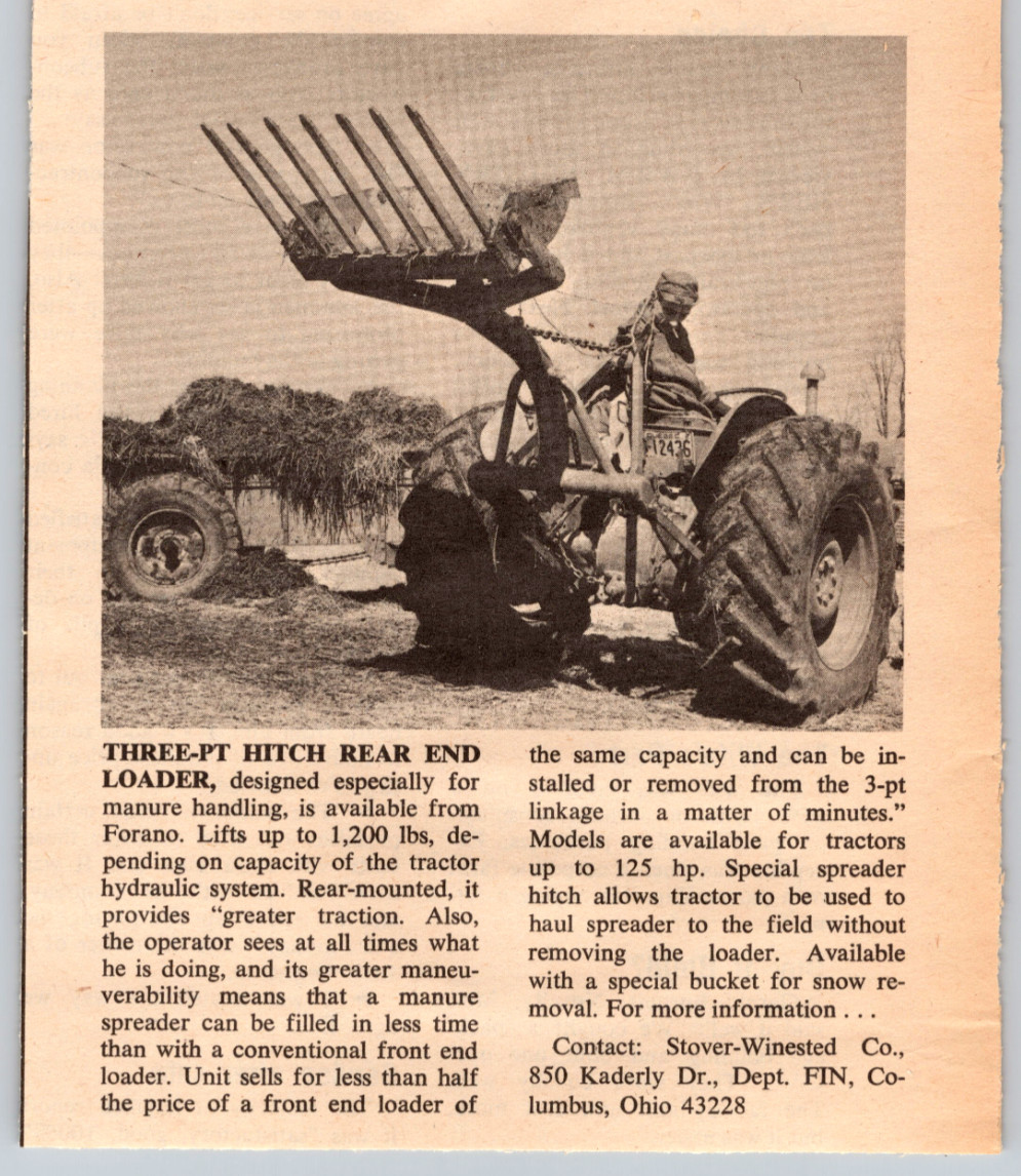 1973 Print Ad Stover-Winsted Columbus OH Three-Pt Hitch Rear Loader