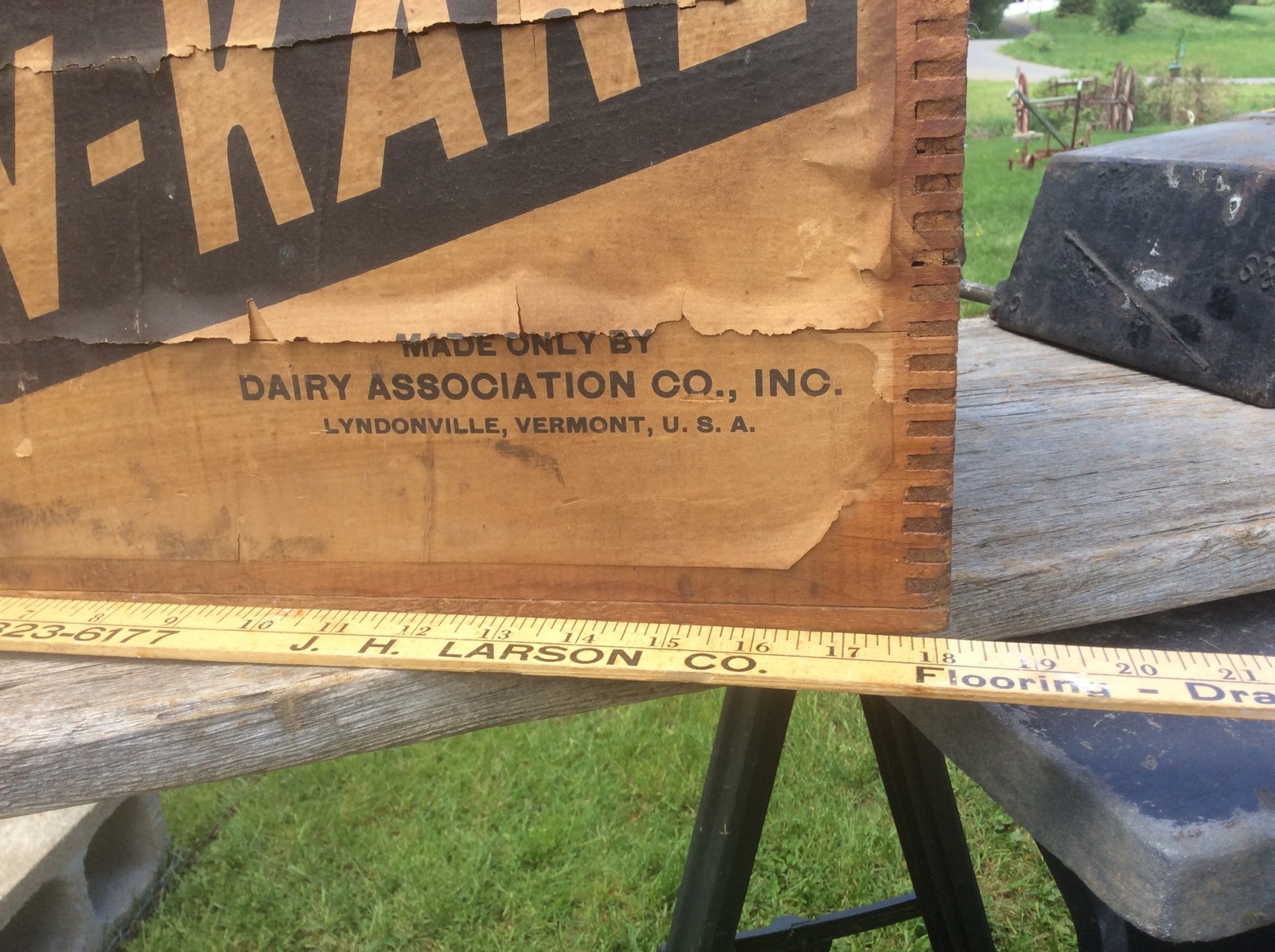 Antique Dovetail Kow-Kare Advertising Wood Box , Paper Label , Shabby, Farm