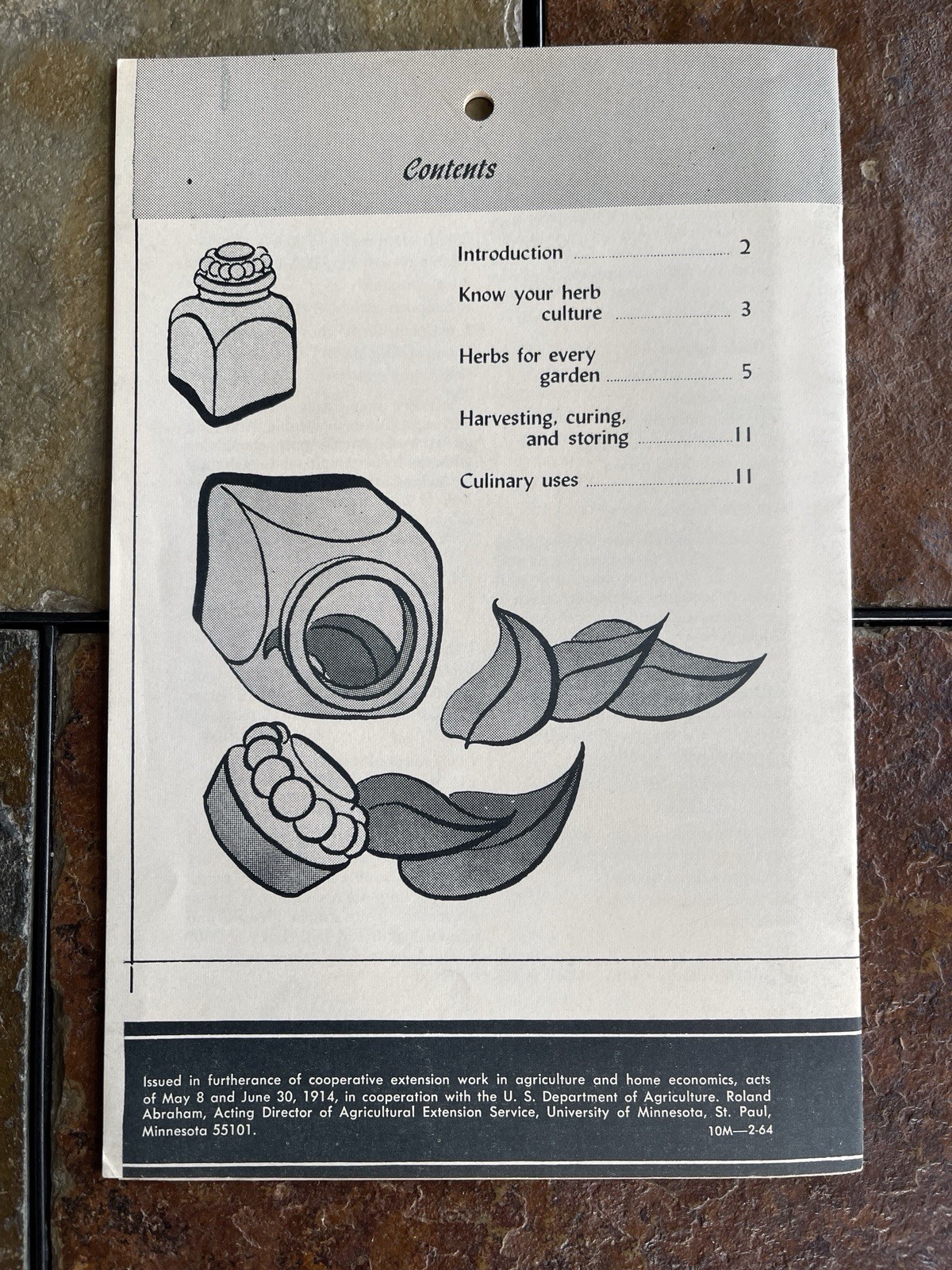 Vintage 1964 Culinary Herbs U of Minnesota Agricultural Extension Service.