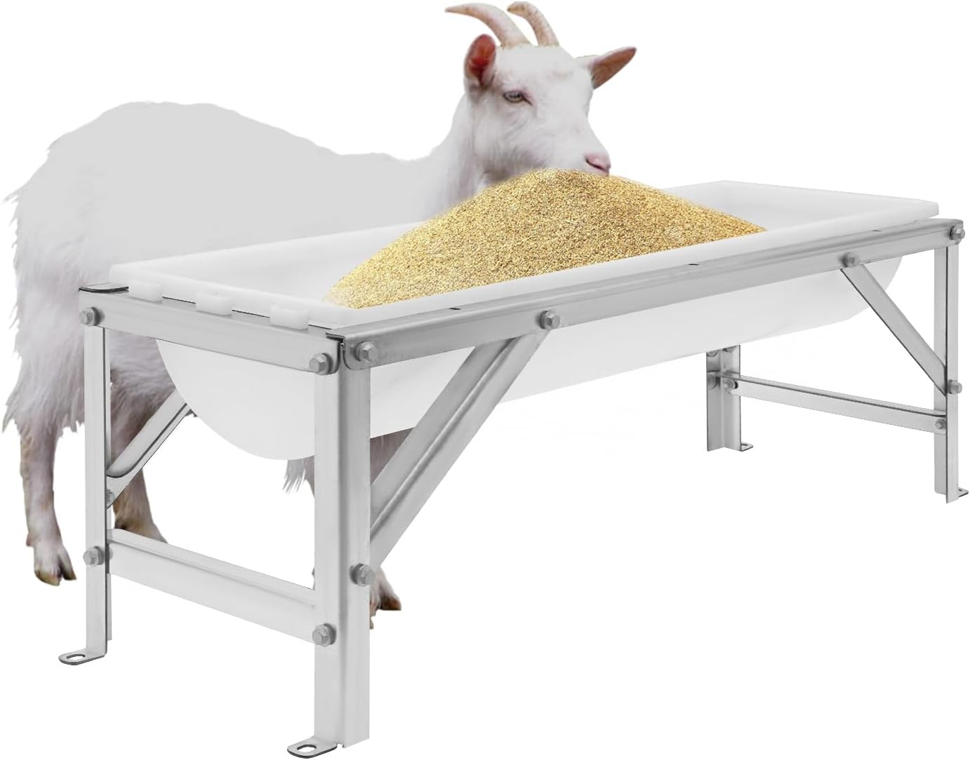 Livestock Feed Trough 9.25Gal Long Large Capacity Feeder with Stand for Goat