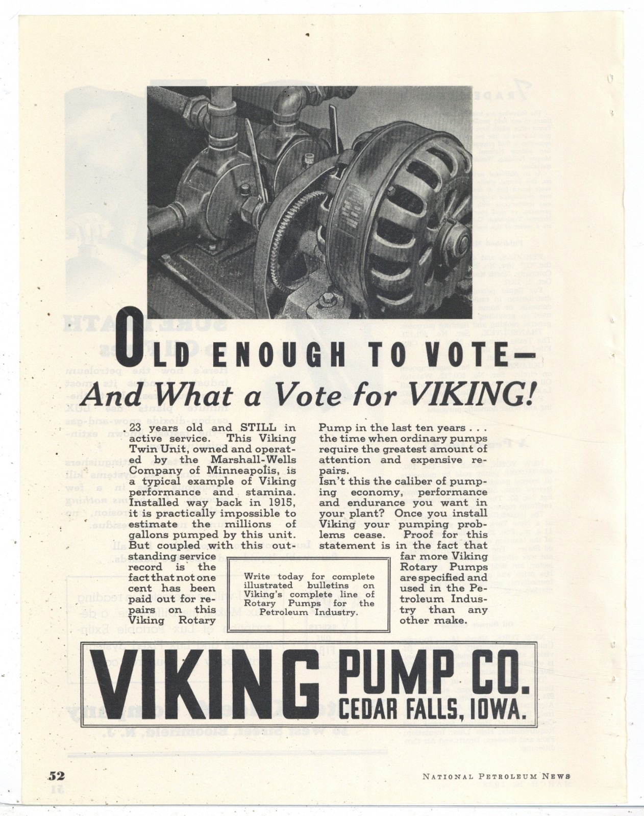 1938 Viking Pump Co. of Cedar Falls, Iowa Ad: Marshall Wells Co. Minneapolis