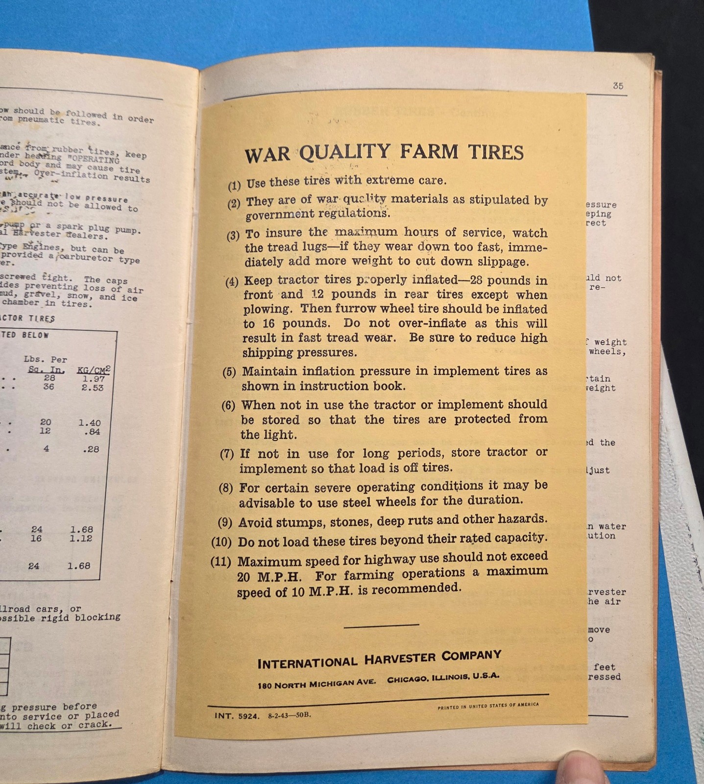 Vintage McCormick Deering WD 9 Tractor Manual 1941 WWII Tires