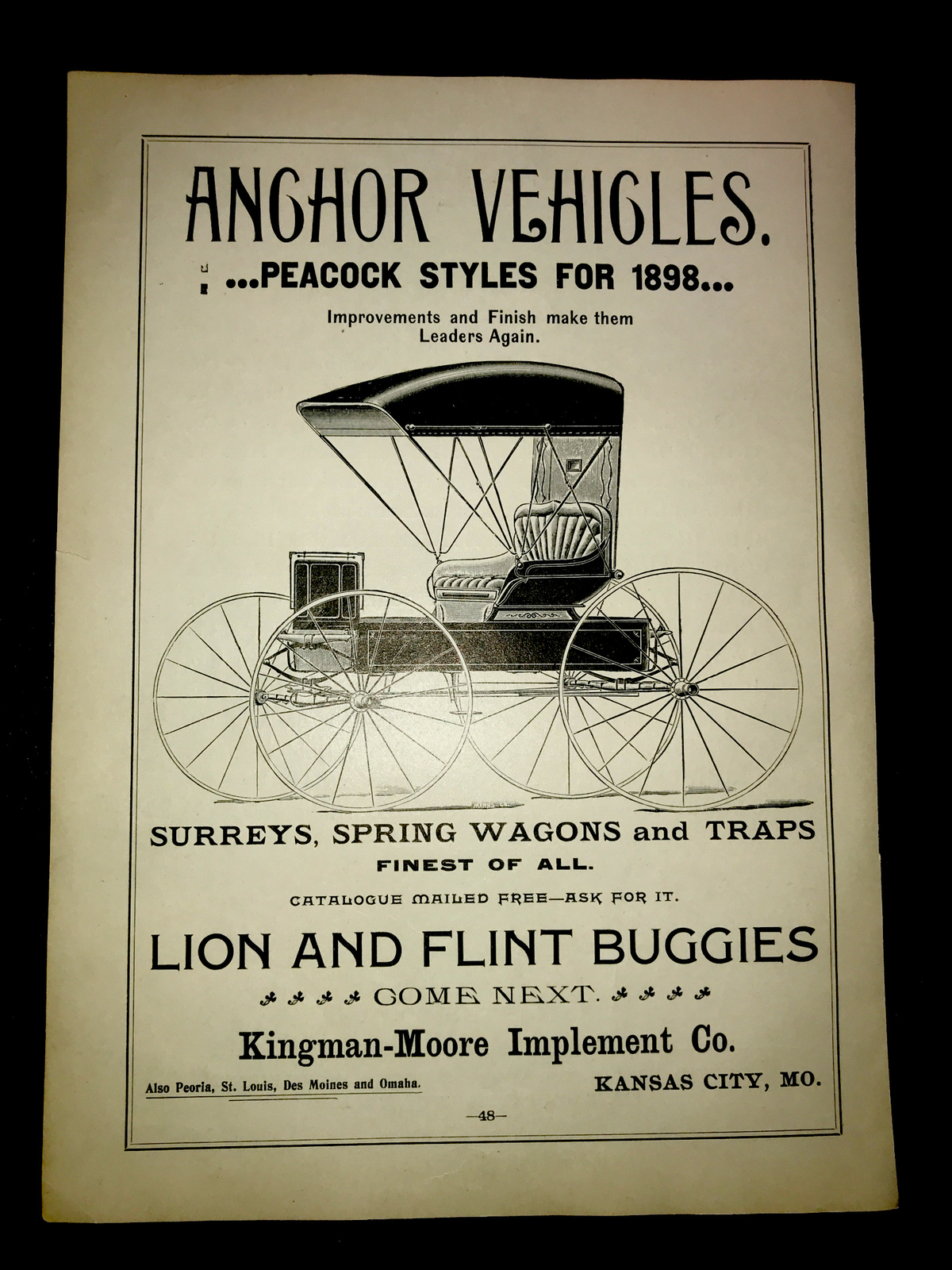 1898 Anchor Lion & Flint Buggies Wagon Farm Advertising – Kansas City MIssouri