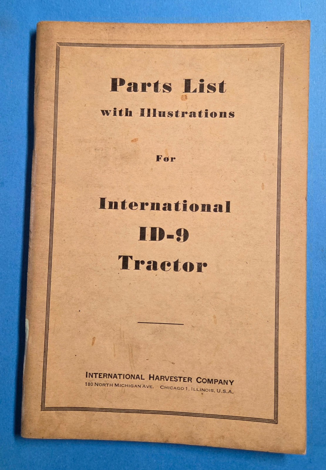 Vintage Manual Parts List International ID 9 Tractor 1944