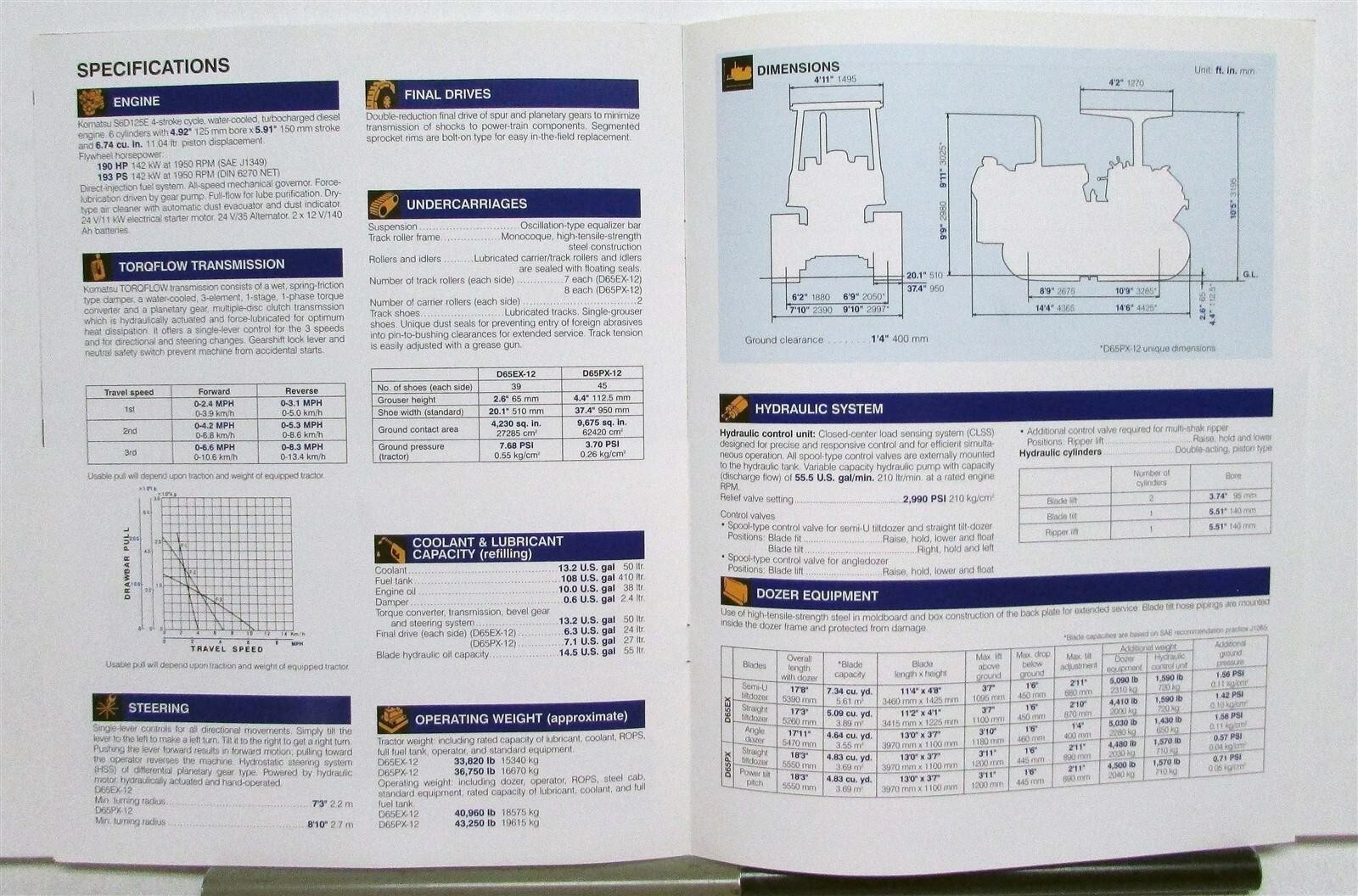 1995 Komatsu D65EX-12/D65PX-12 Advance Bulldozer Specs Construction Brochure