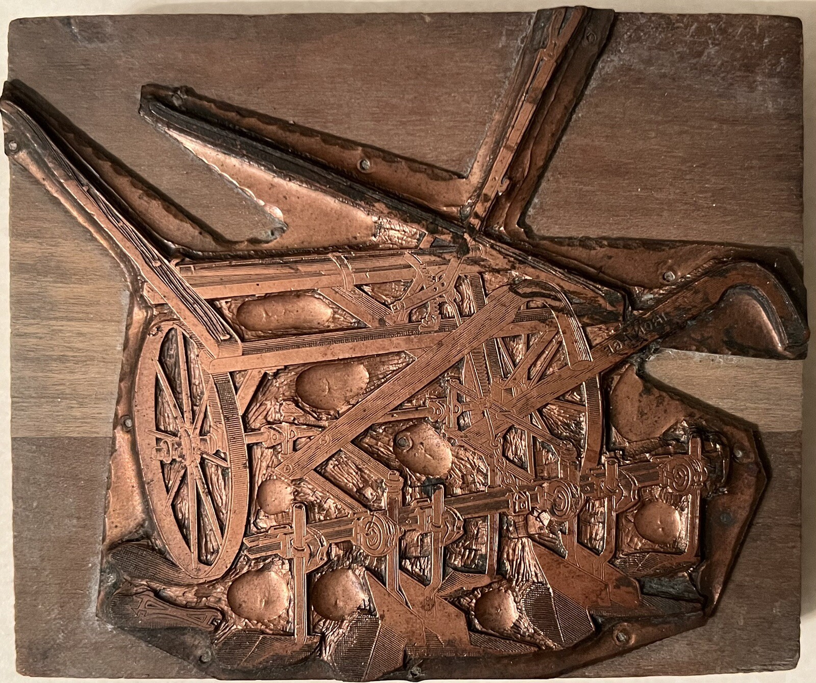 Antique Bateman Iron Age Print Block Riding Cultivator