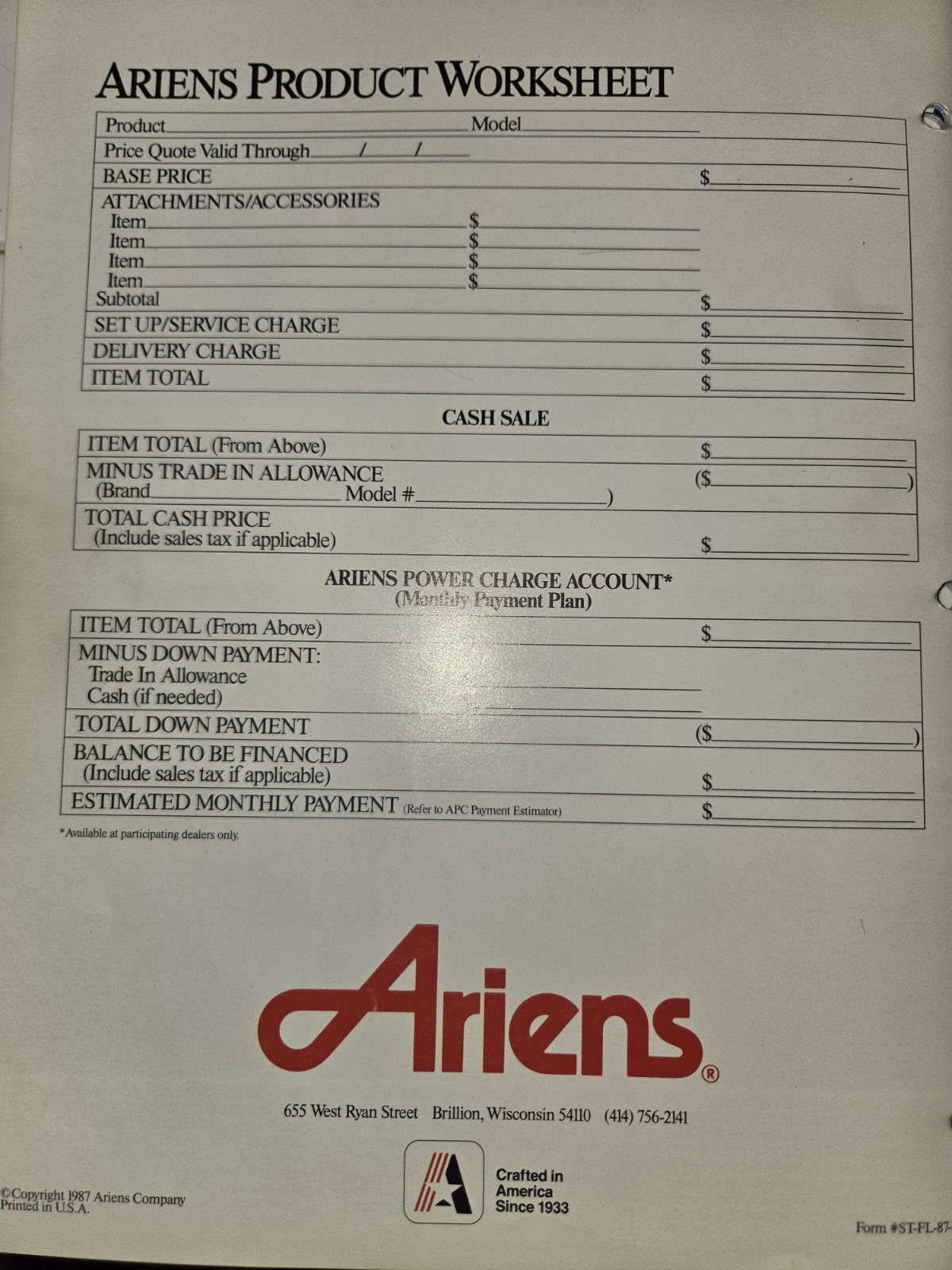 1987 1988 ARIENS DEALERSHIP ADVERTISING BROCHURES SNO-THROS
