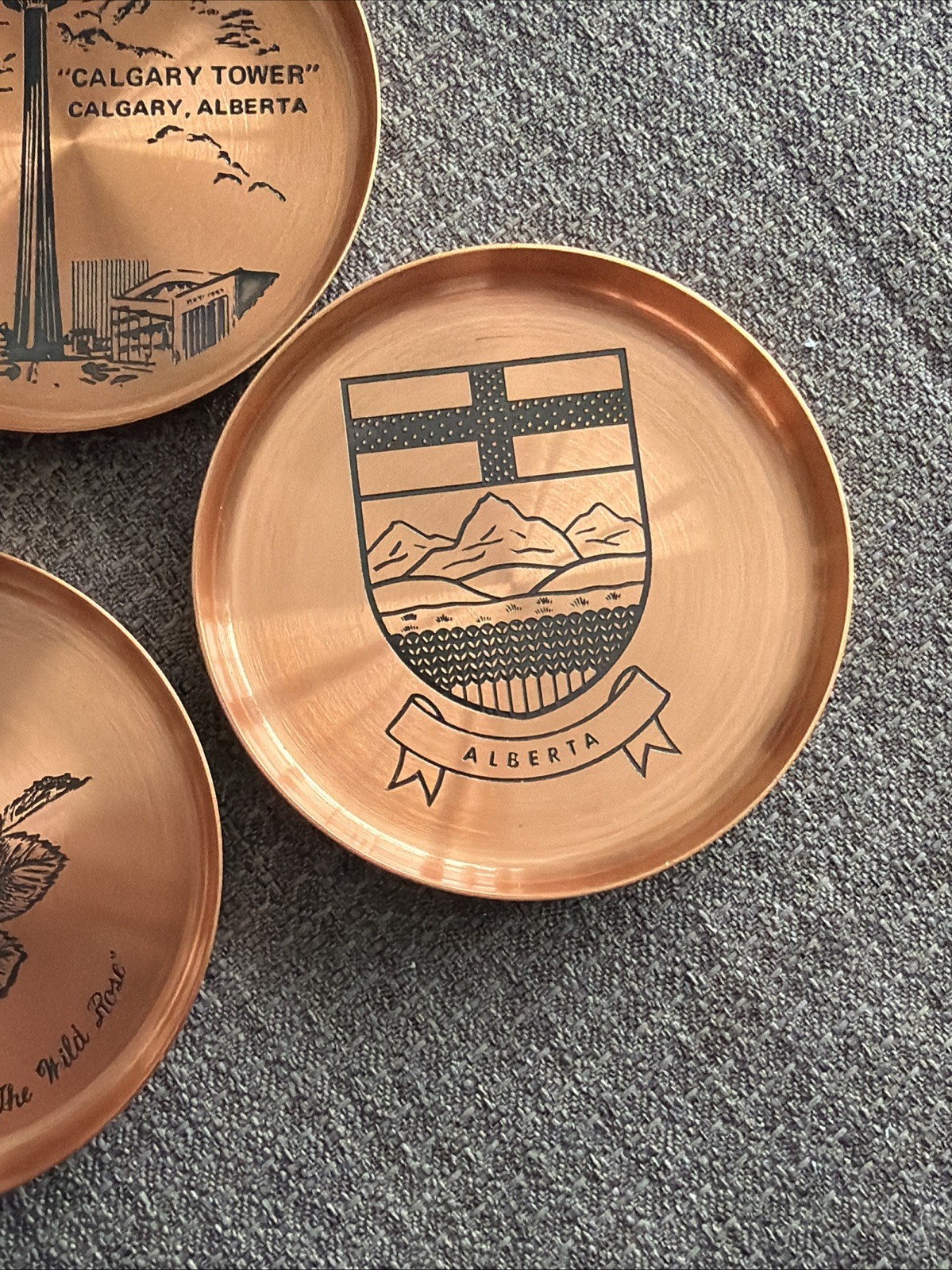 4 Vint. 1978 Sperry New Holland Copper Coasters Calgary, Alberta Fantasy Copperw