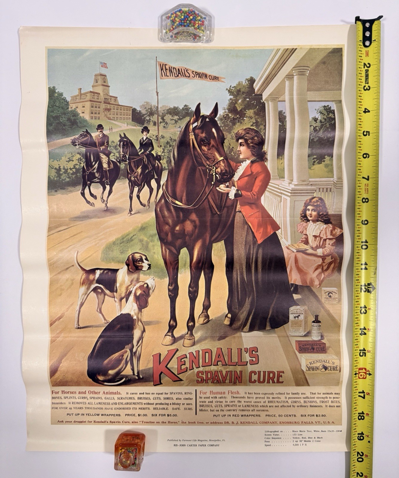 Vintage Kendall’s Spavin Cure Horse Advertising Poster Vermont Lithograph