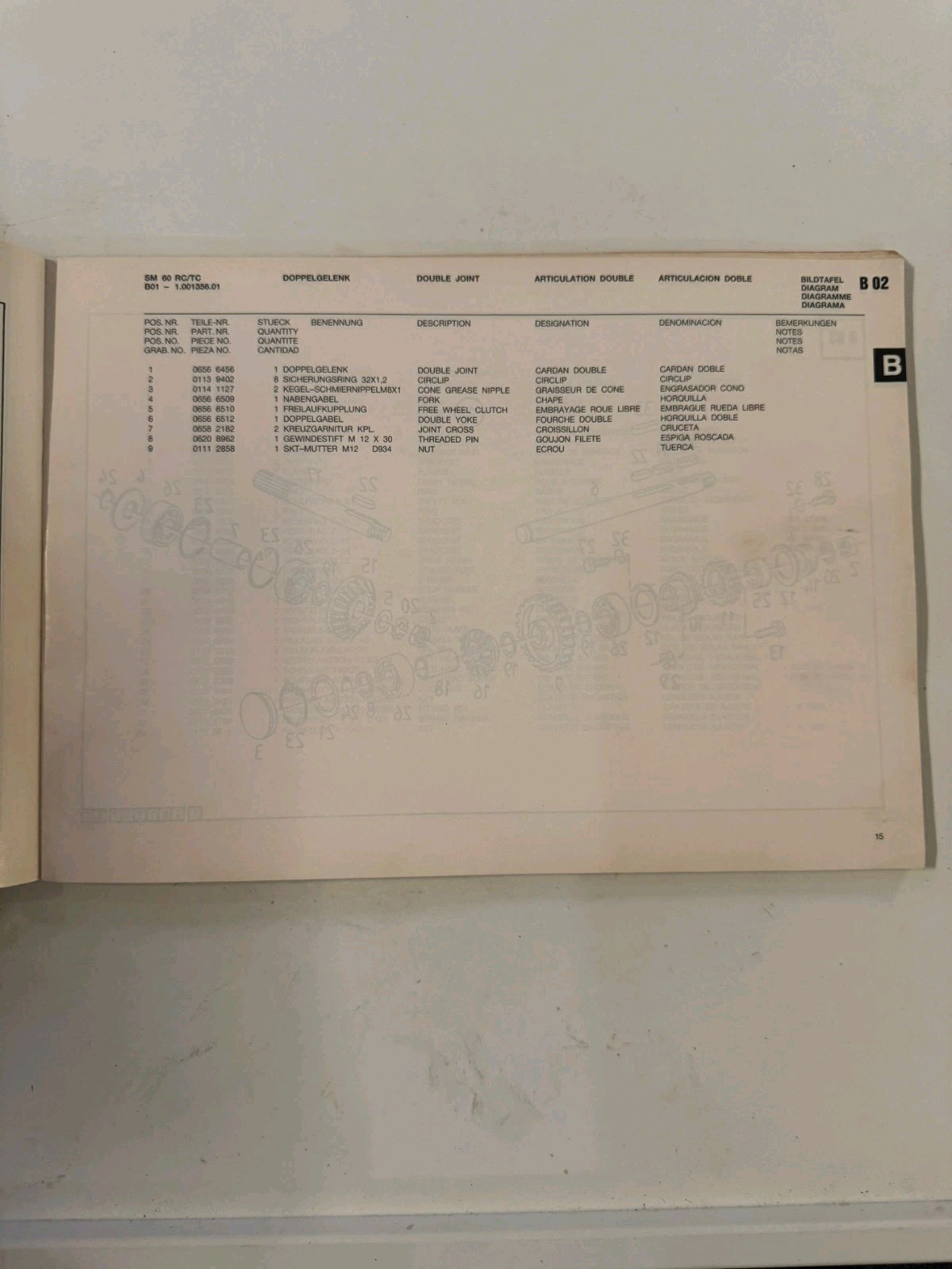 Deutz Fahr SM 60 RC/TC Spare Parts List 1988
