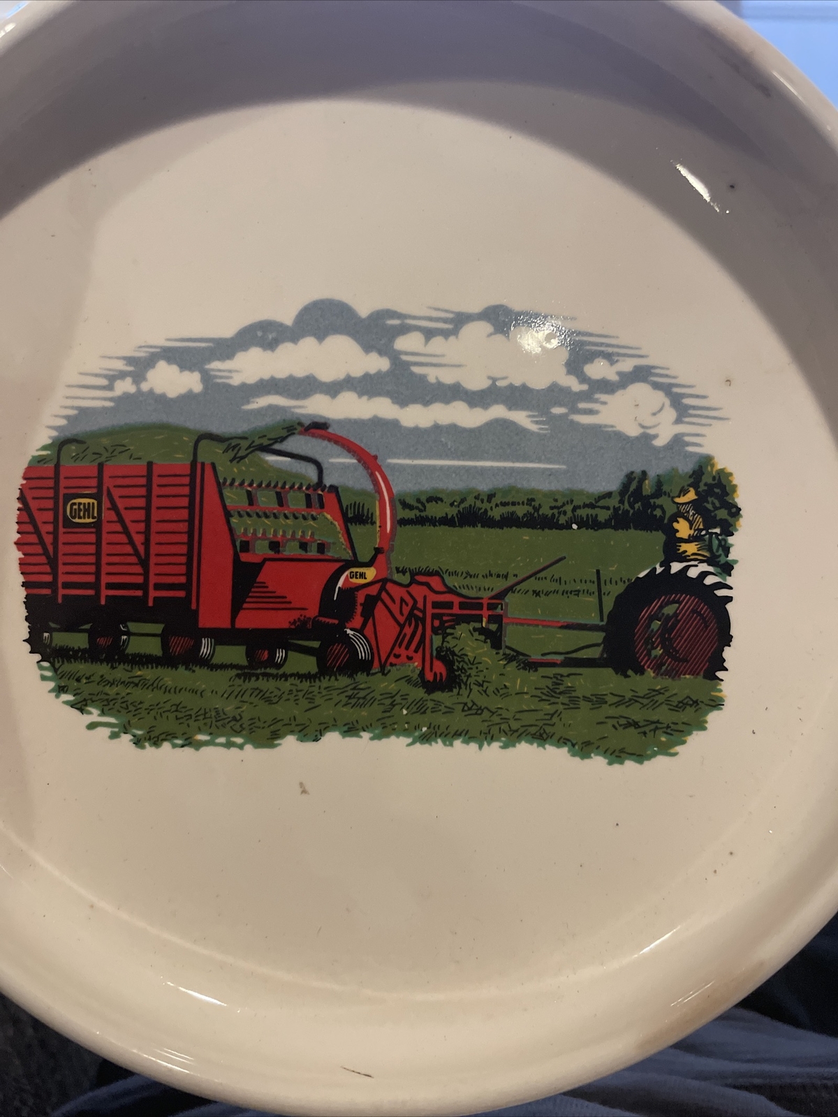 GEHL 59 ASHTRAY DISH CANDY NUT VINTAGE WHITE CERAMIC FARM SCENE