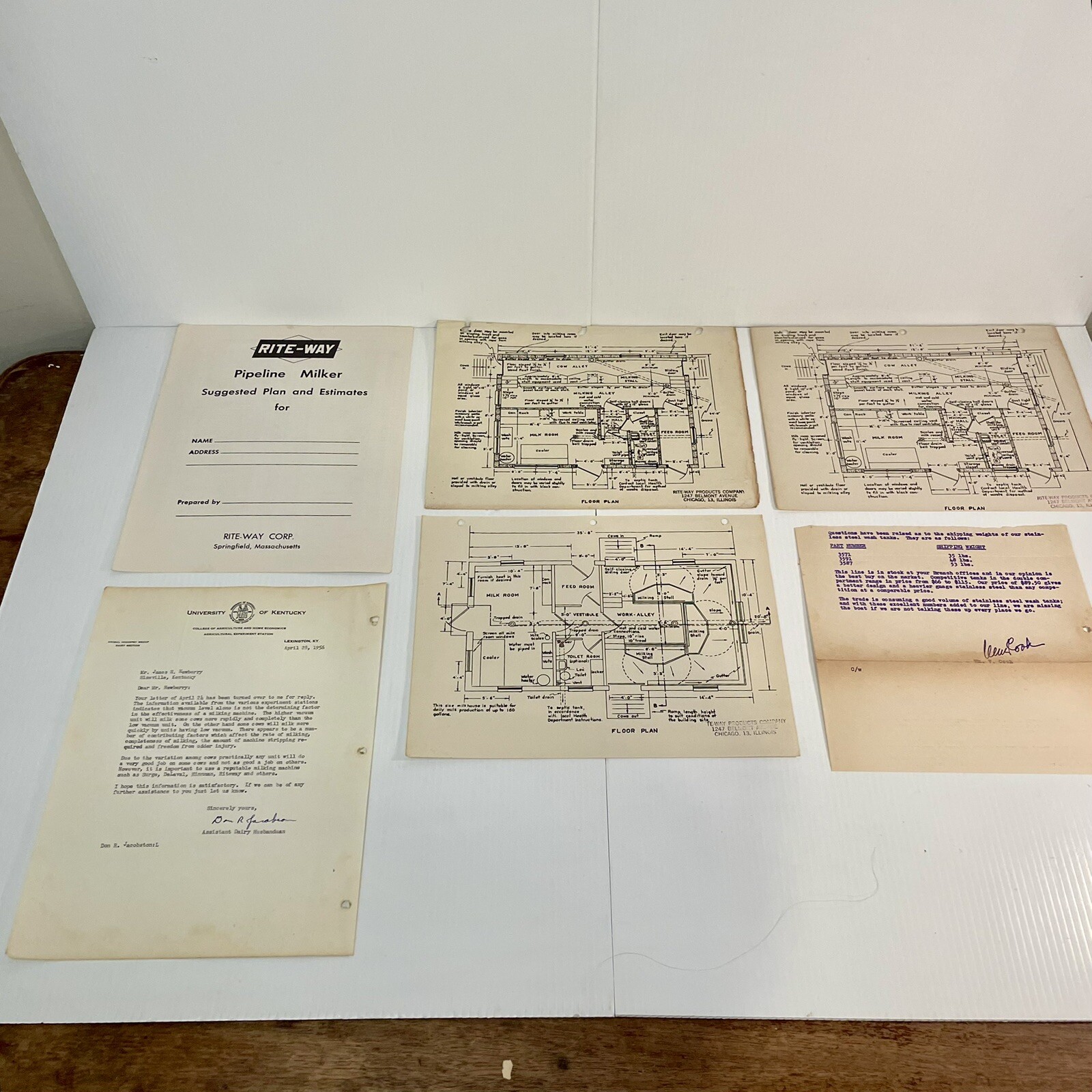 Rite-Way Dairy Farm Equipment Salesman Ads Memos Pamphlets 1950s lot 27 pieces