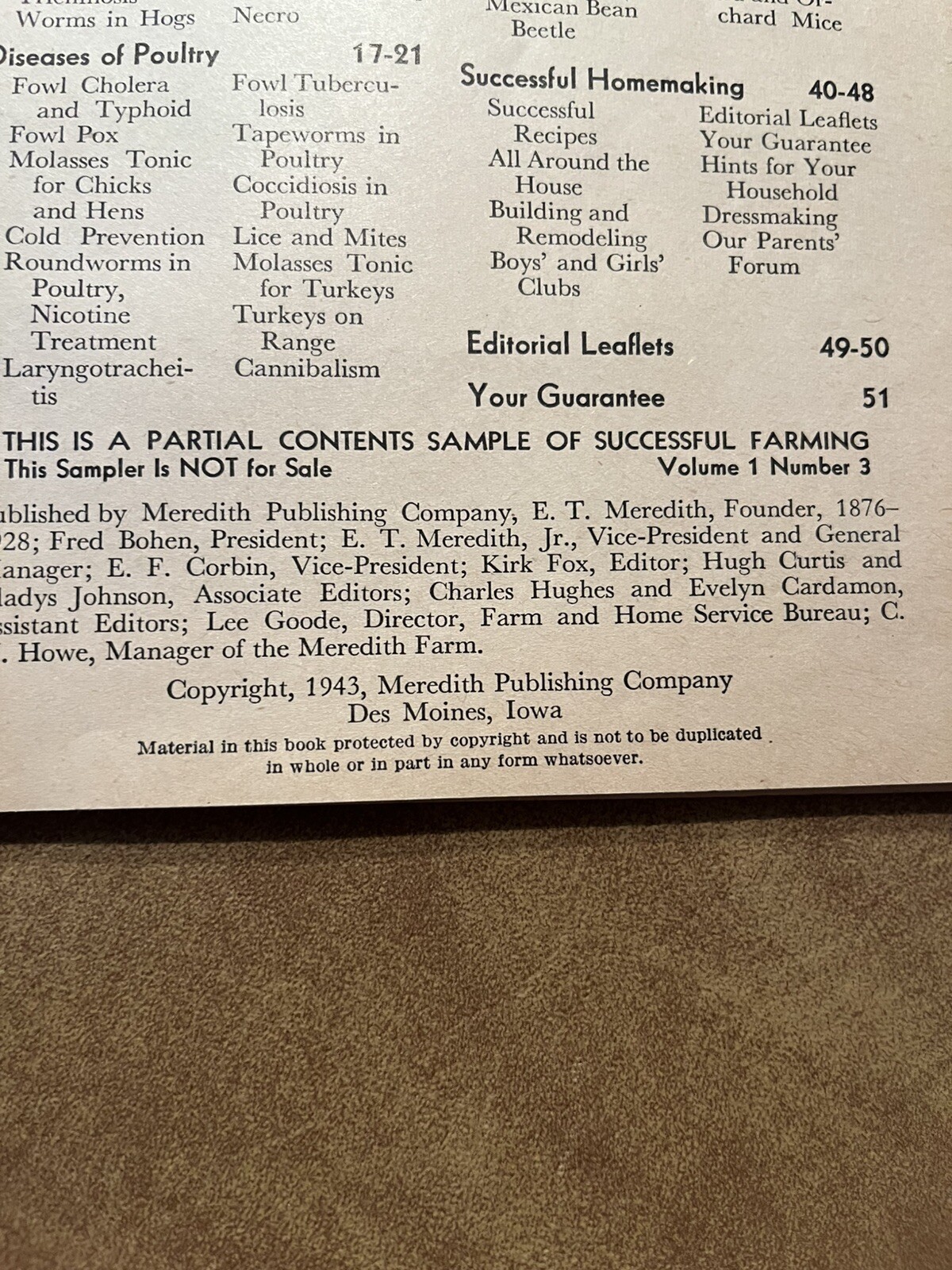 1943 SUCCESSFUL FARMING MAGAZINE « Sampler » SALESMAN SAMPLE