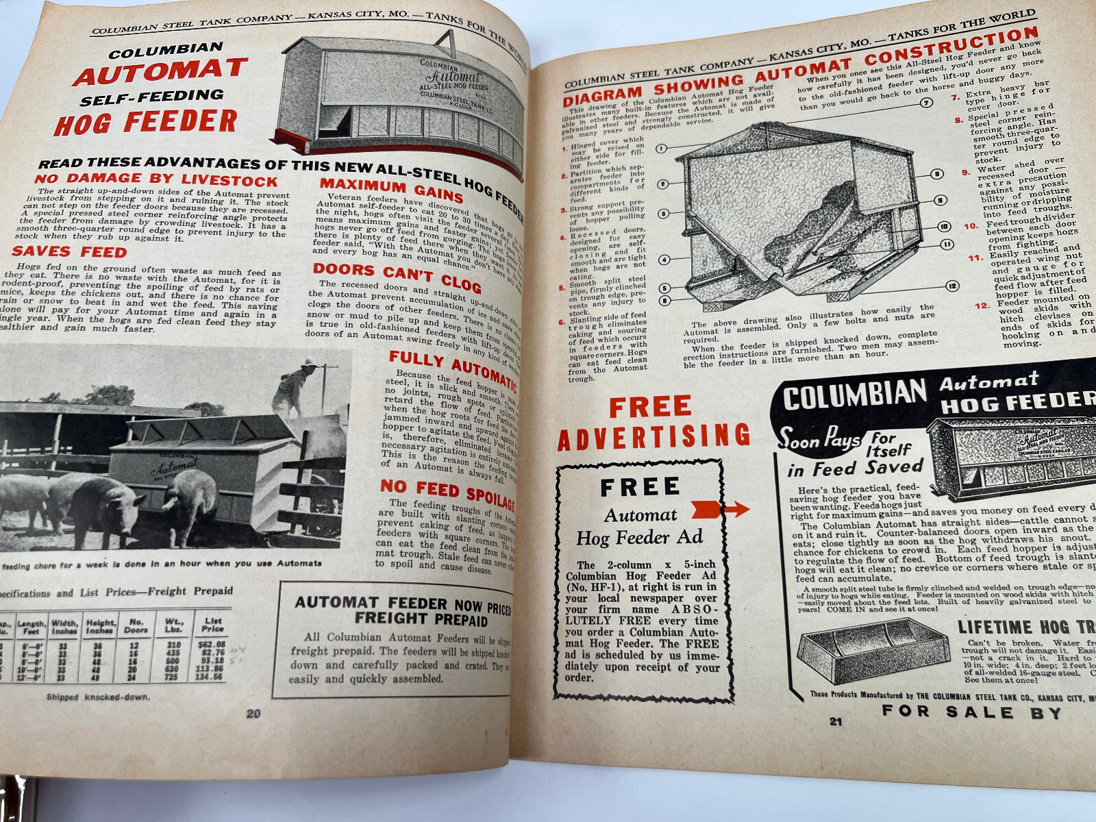 1941 Columbian Farm Equipment Tractor Steel Tank Catalogue Catalog