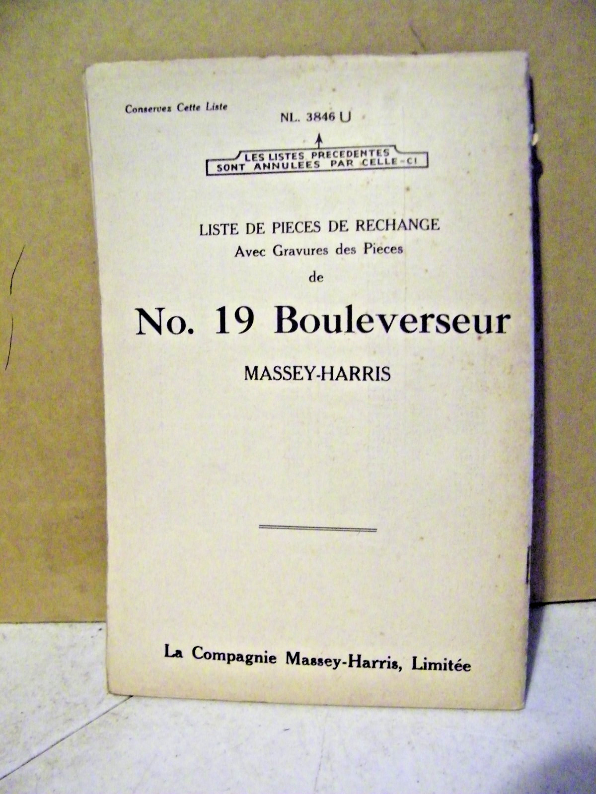 Original Massey Harris No 19 Cultivator Repair Parts List