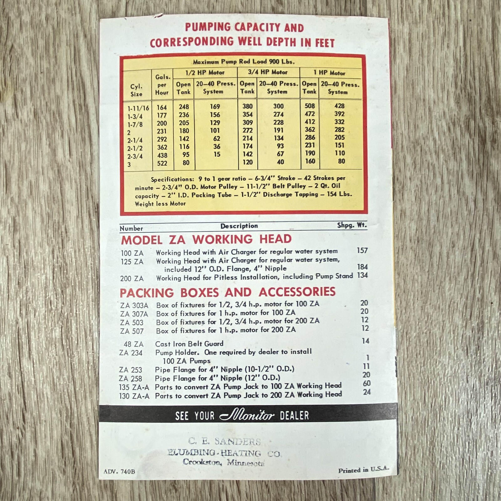 Vintage Monitor Stroke Pumps Brochure Baker Mfg. Co. Evansville, Wisconsin