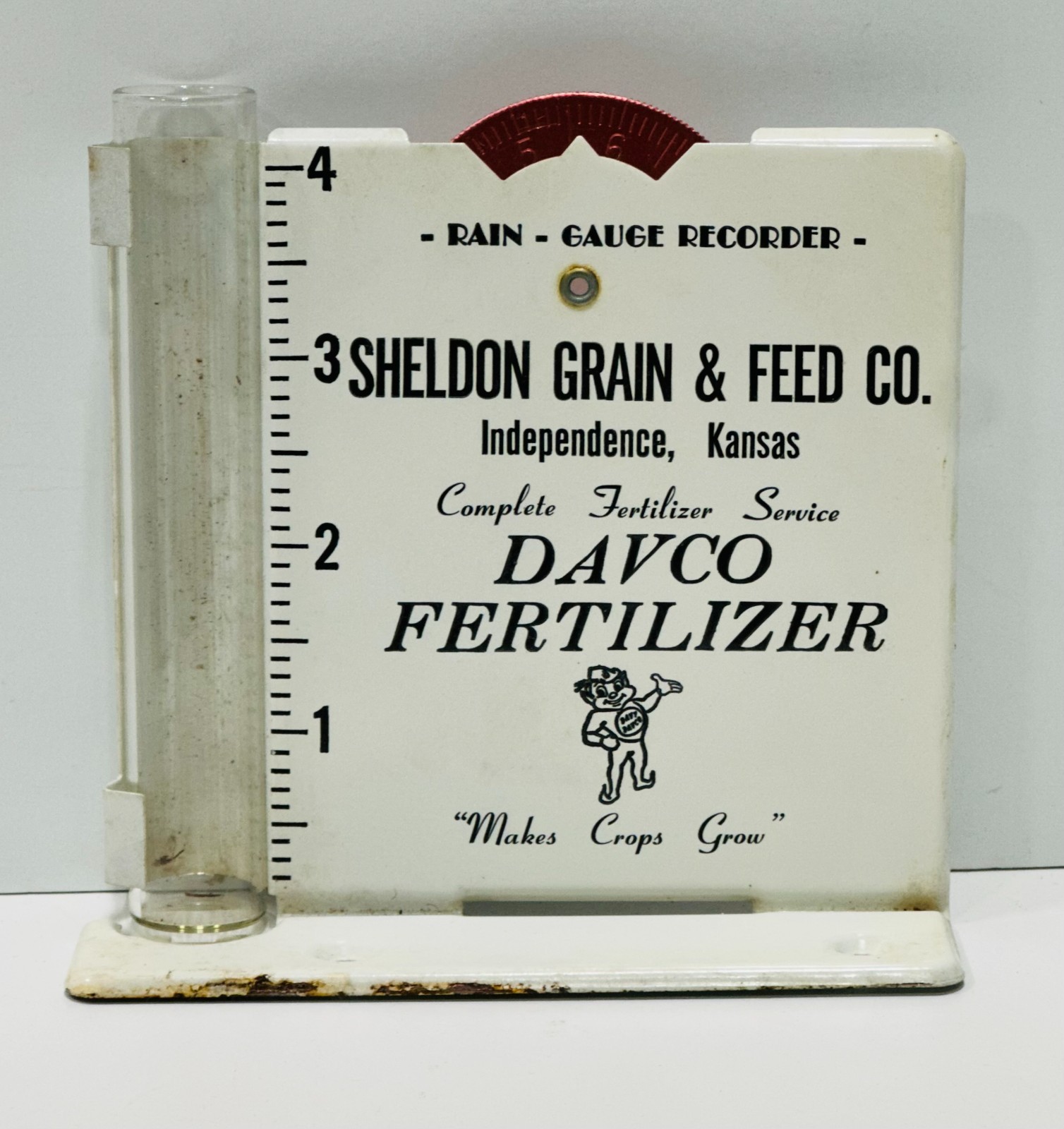 Vintage Advertising Davco fertilizer rain gauge Independence, Kansas collectible