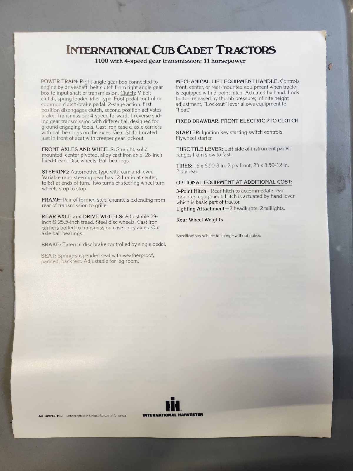 Cub Cadet Sales Brochures