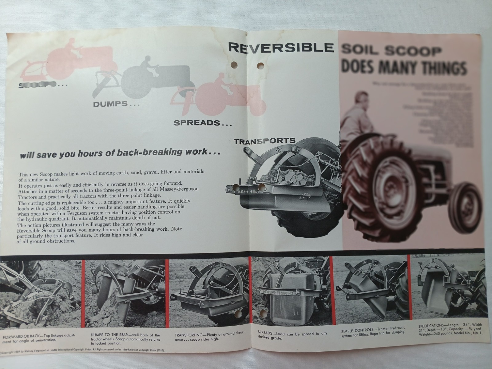 Vtg Massey Ferguson MF Reversible Soul Scoop Dealer Brochure AD