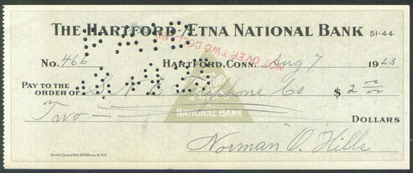 S N E Telephone check tobacco farmer Wapping CT 1923