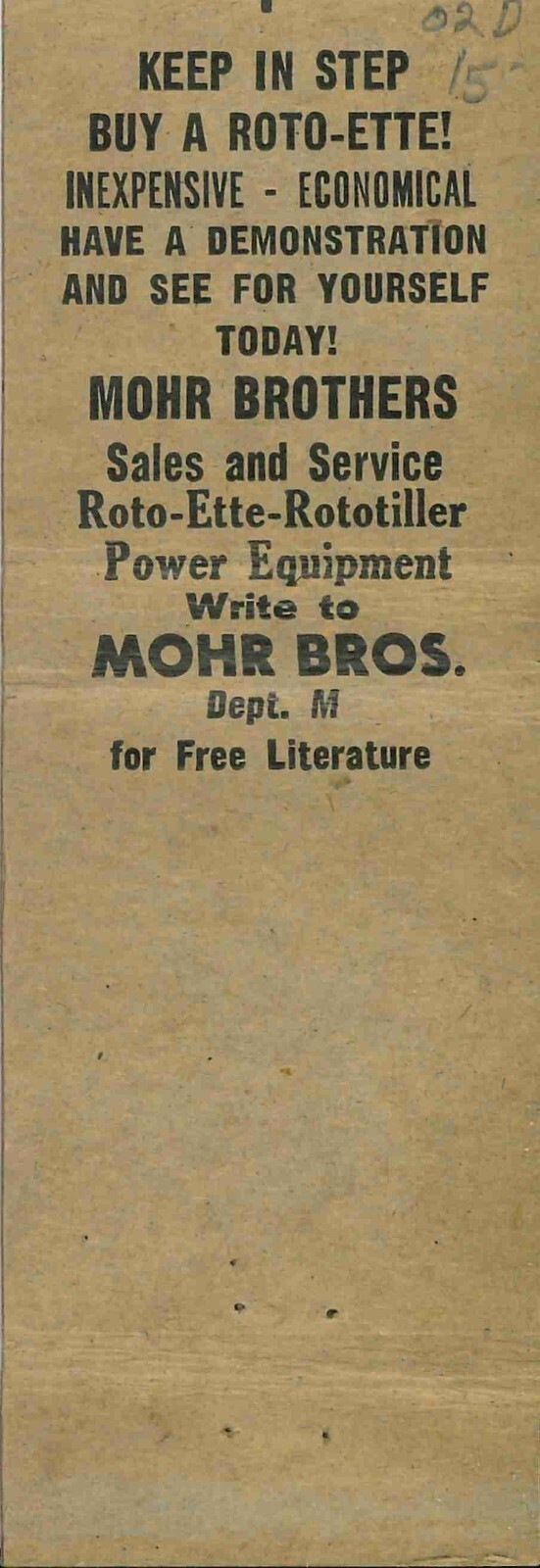 Matchbook Cover Roto Ette Garden Tractors Mohr Brothers Hatboro PA