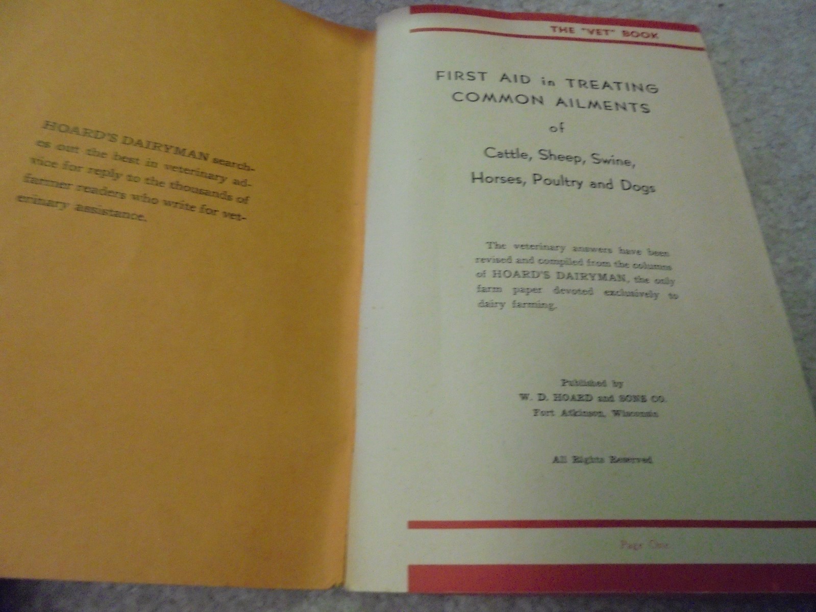 Vintage 1938 First Aid in Treating Common Ailments Animals by Hoard&rsquo;s Dairyman