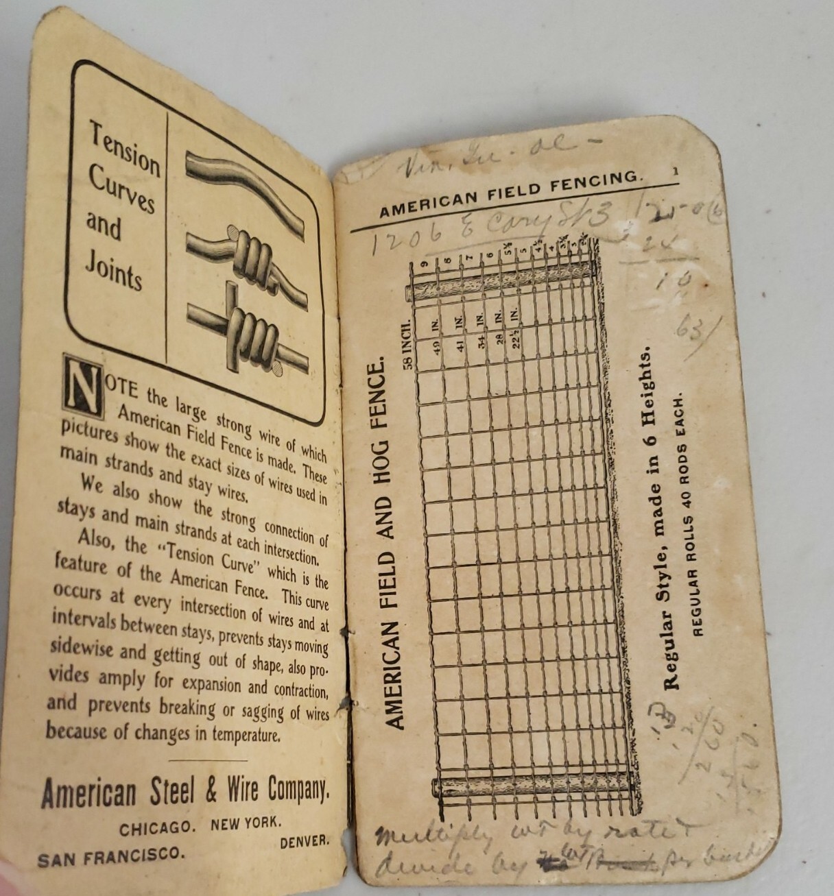 1902 American Steel & Wire Co. Field & Hog Fence Memo Advertising Booklet Used