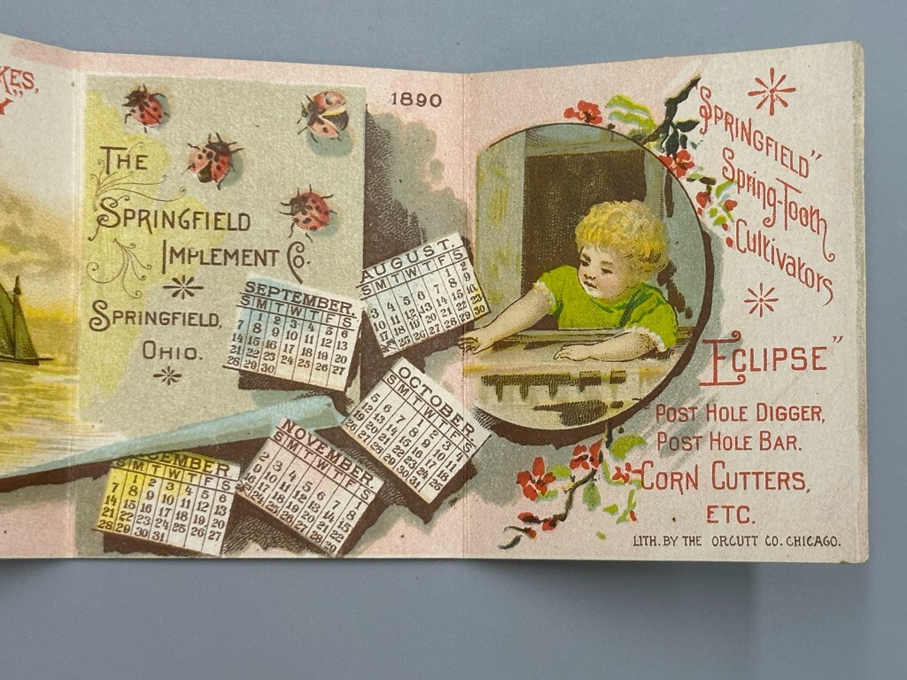 1890 SPRINGFIELD Ohio Implement FARM Advertising ECLIPSE Trade Card QUAKER CITY