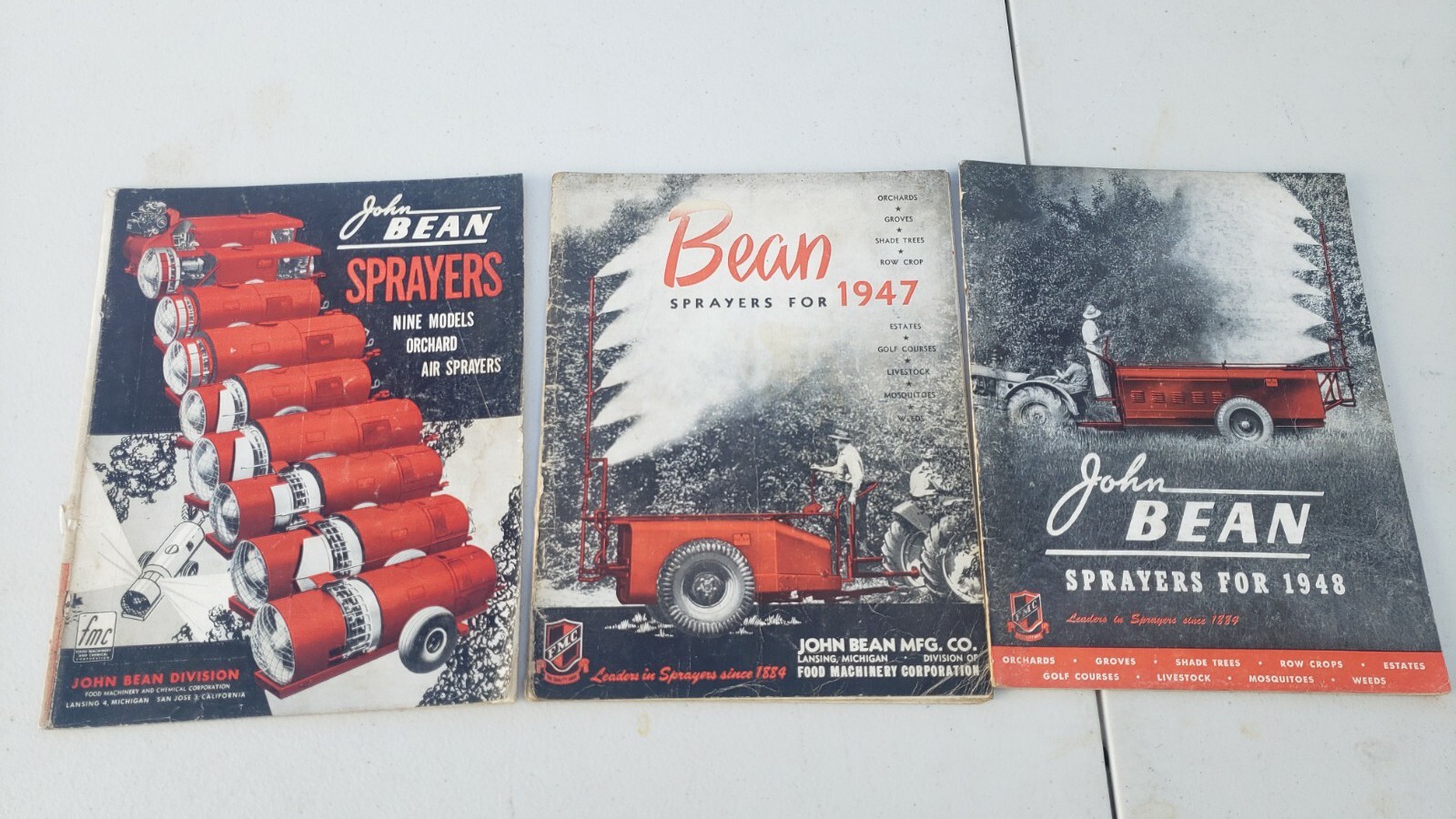 Vtg apple grower John Bean farm sprayers lot 1947-1948-1956