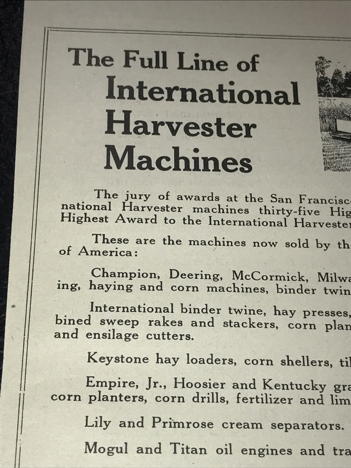 1916 IH International Harvester Co. Farm Machine Advertising – Chicago