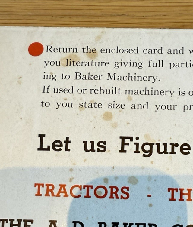 Original A.D. Baker Grain Thresher Advertising Sales Sheet c1920s- Agricultural
