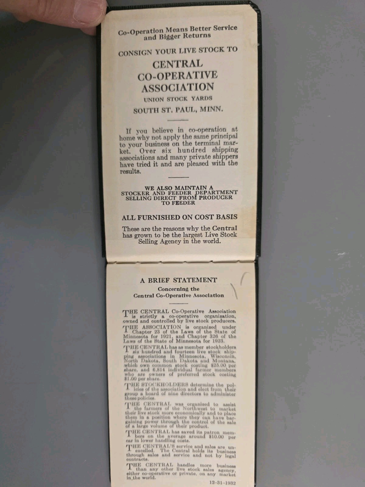 Vintage Central Co-op Union Stock Yard LIVESTOCK Commission St Paul Notebook