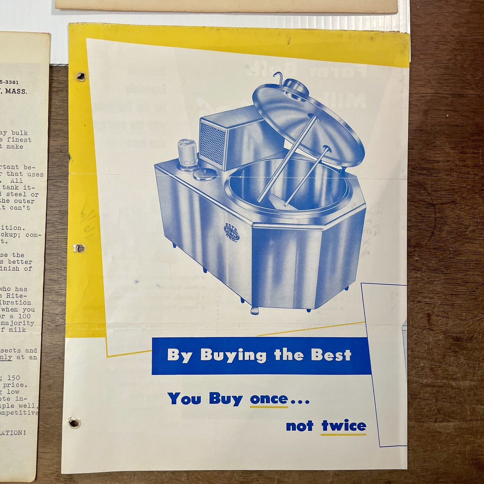 Rite-Way Dairy Farm Equipment Salesman Ads Memos Pamphlets 1950s lot 27 pieces