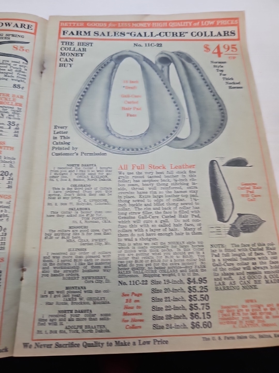 1900s U.S. FARM SALES CO. SALLINA KANSAS CATALOG Farm Sales Catalog Book