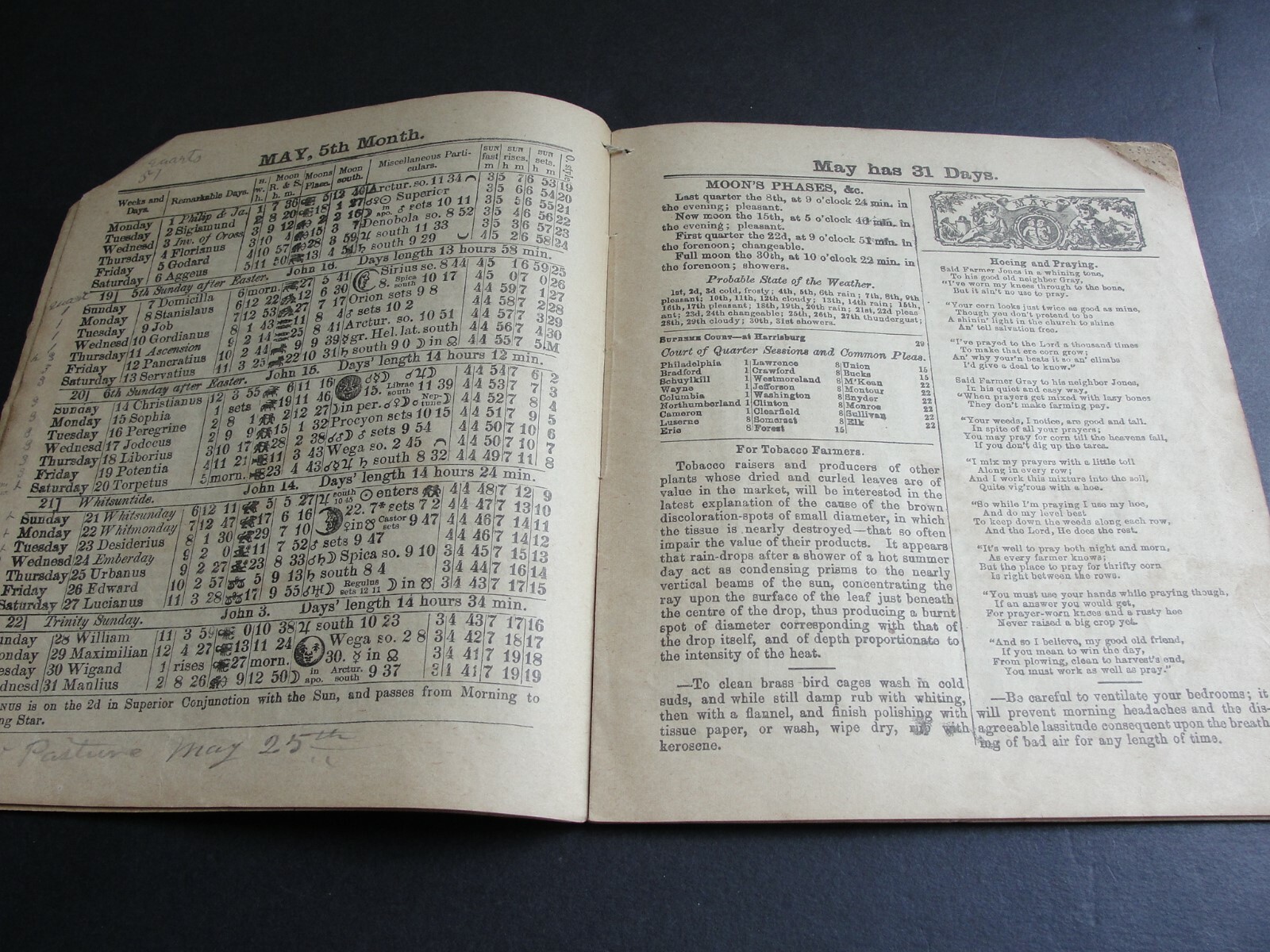 Agricultural Almanac John Baer&rsquo;s Sons Lancaster PA Pennsylvania 1893 VOL. 68.