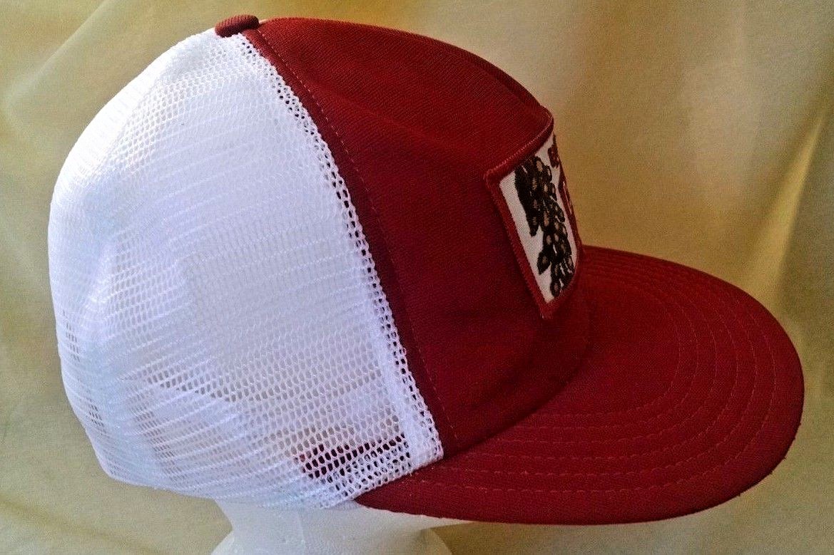 ELANCO CONSERVE HAT BASEBALL BALL CAP PATCH PEANUTS SOYBEANS RED USA VINTGE ADJ.