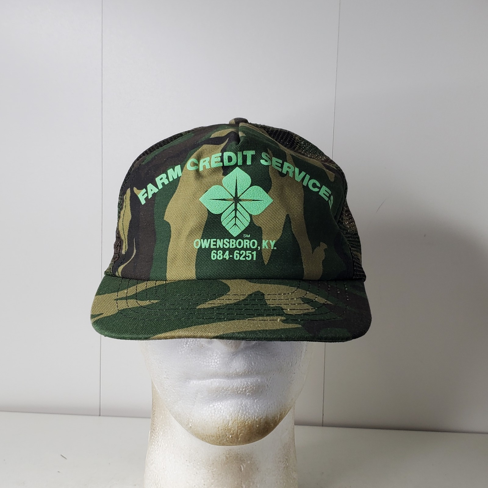 Vintage Farm Credit Services Owensboro KY Camo Trucker Hat Advertising Cap