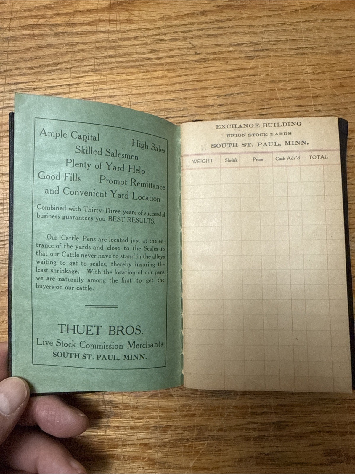 1920 Thuet Bros Live Stock Commission Notebook Complete St Paul Minnesota EUC