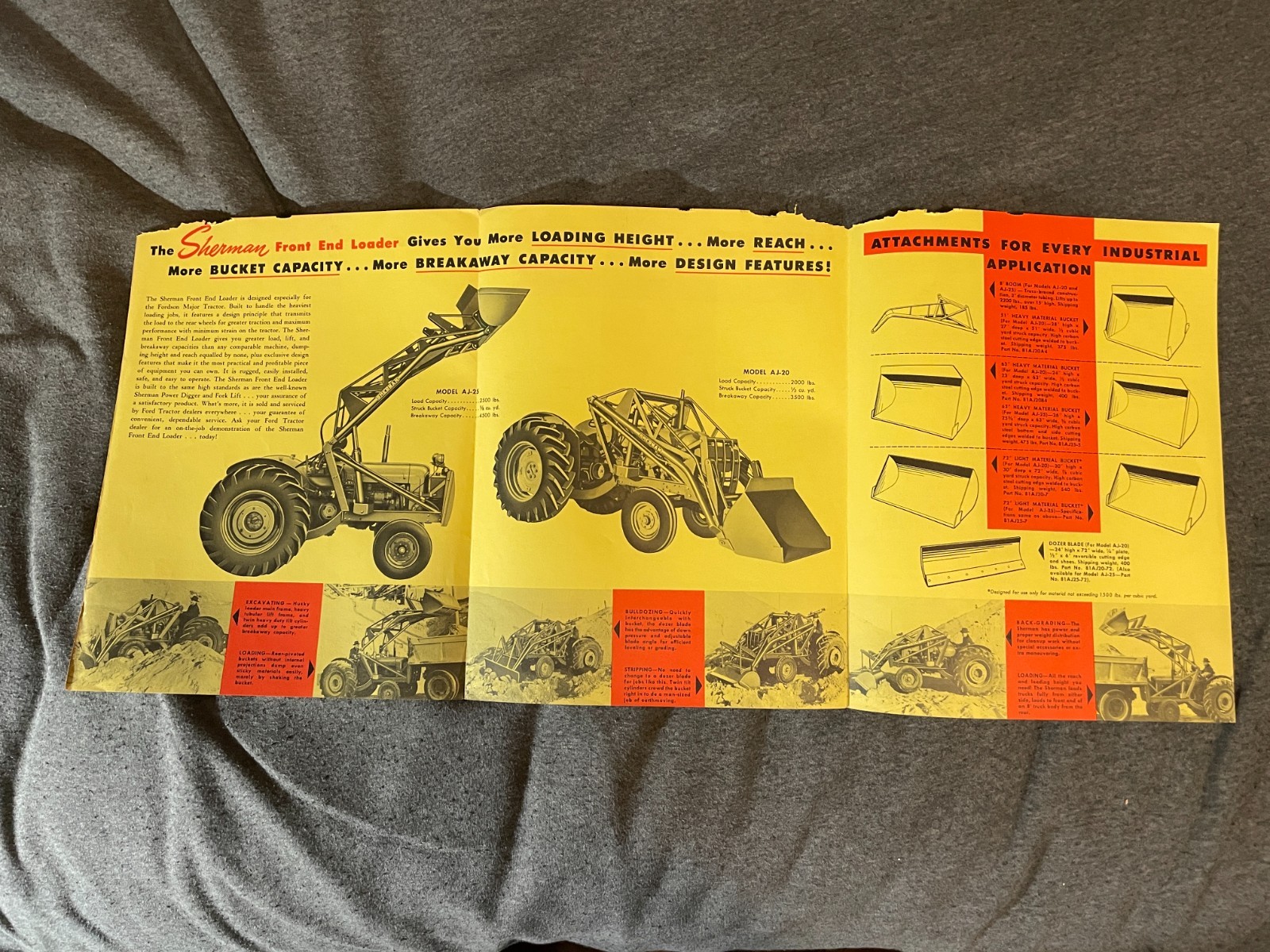1950&rsquo;s Sherman Front End Loader Tractor Brochure Spec Sheet Vintage Fordson