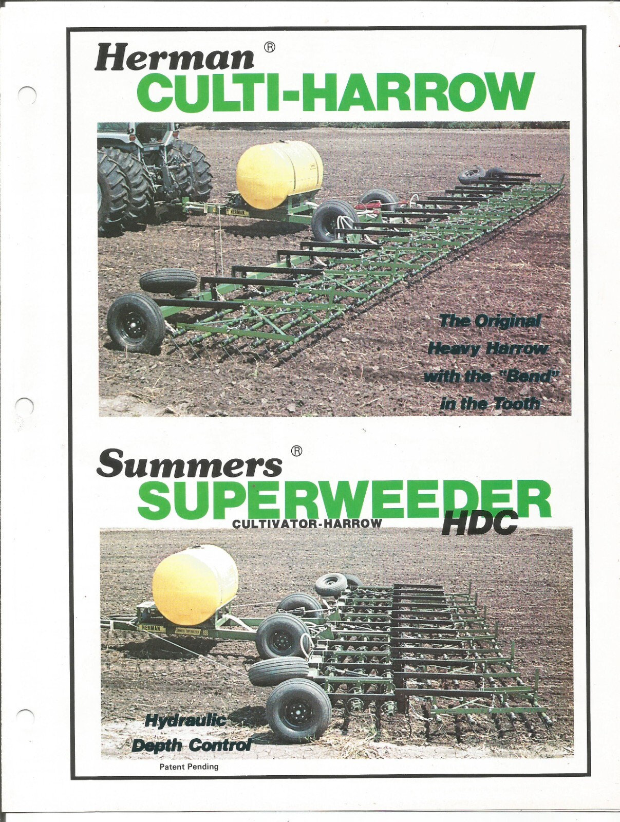 Original Herman Culti-Harrow Summers HDC Superweeder Cultivator Harrow Brochure