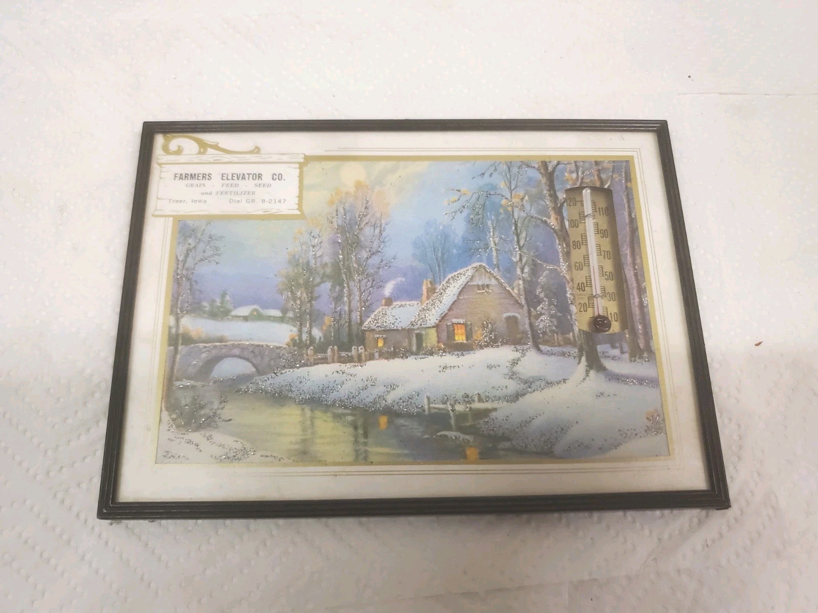 7&Prime; X 5&Prime; Framed Thermometer Farmers Elevator Traer Iowa 1960 Calendar Grain Feed