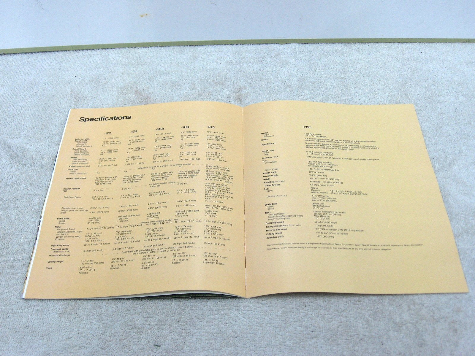 VINTAGE 1985 NEW HOLLAND TRACTOR HAYBINE CONDITIONER BROCHURE 472 474 488 489