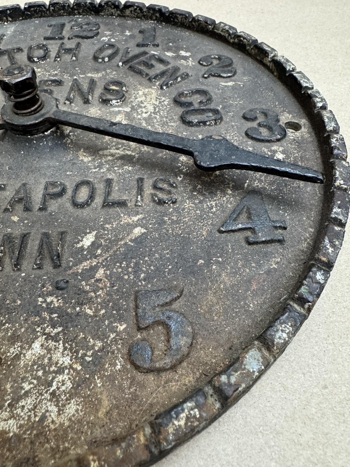 Antique Early Despatch Oven Clock Cast Iron Advertising Minneapolis Minnesota
