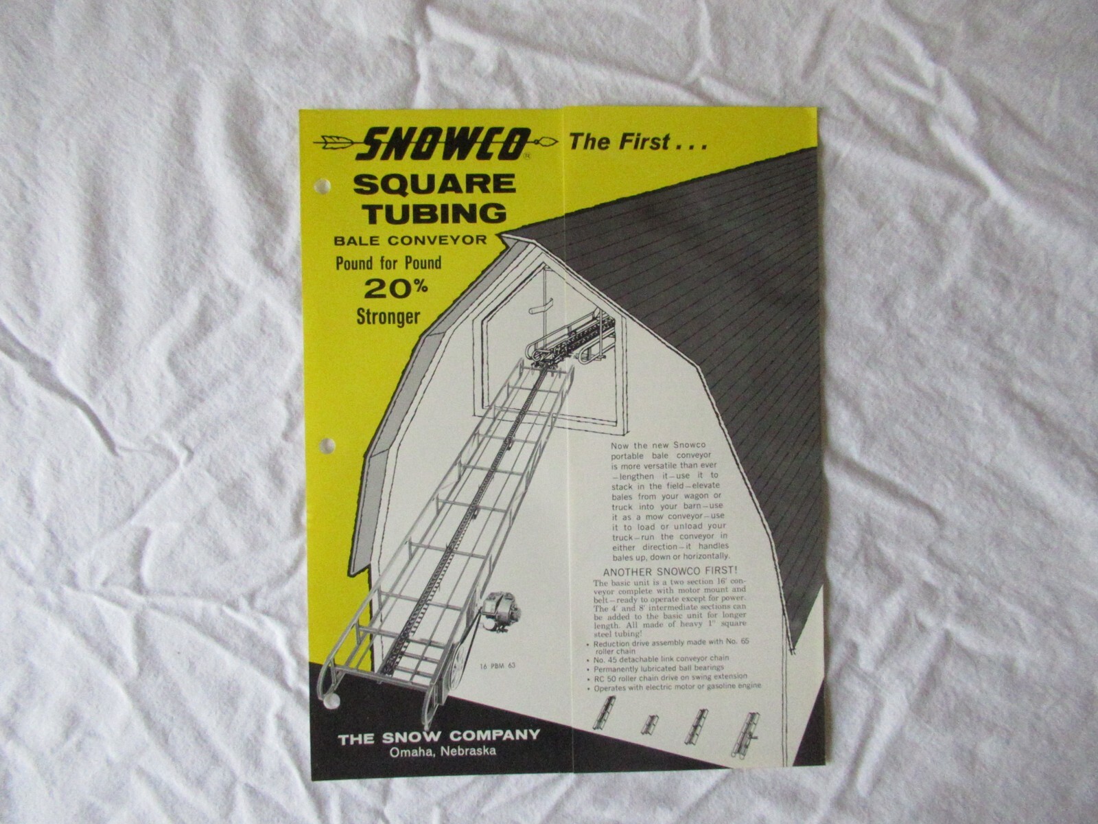 Snowco bale conveyor specification sheet brochure