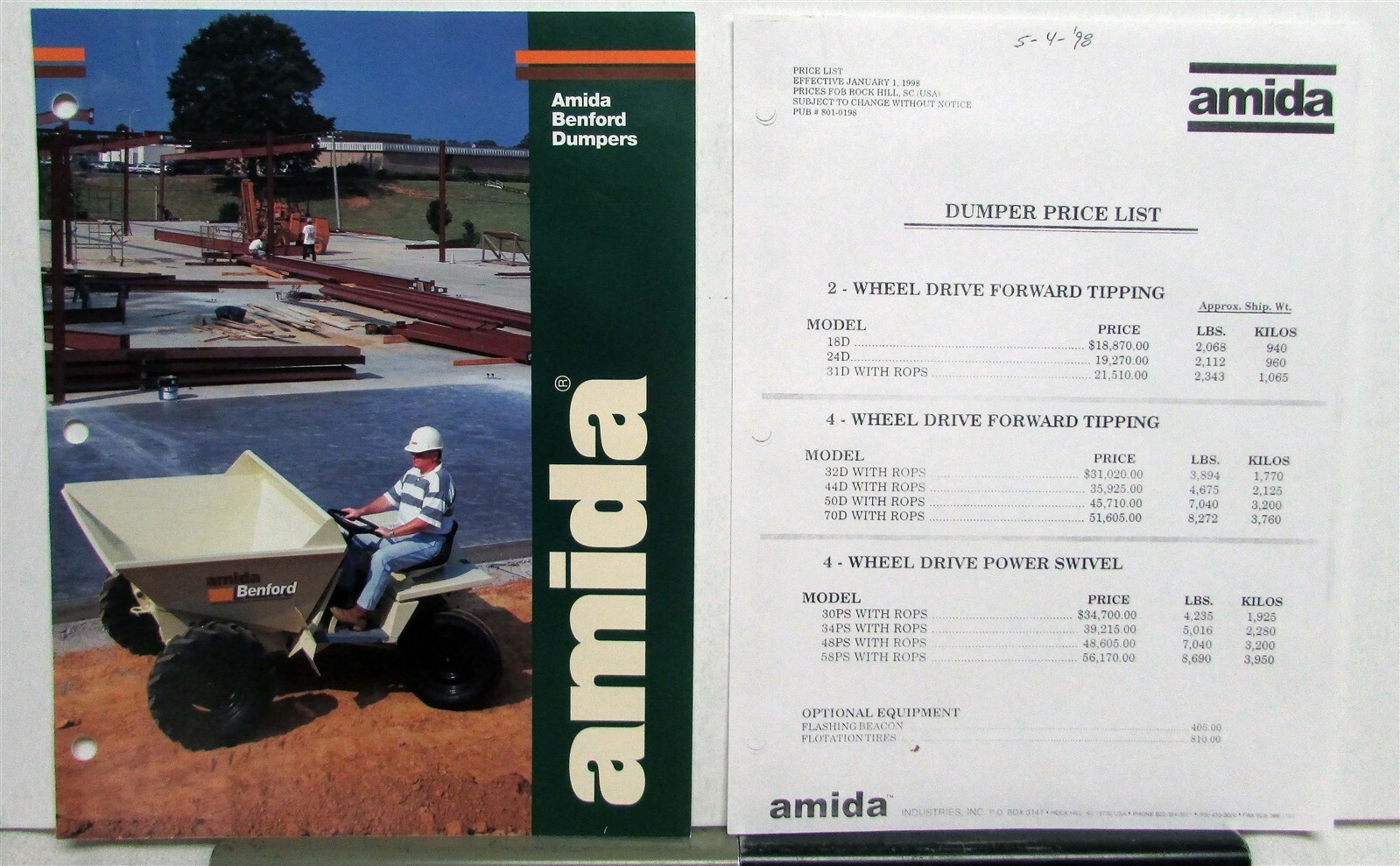 1998 Amida Benford Dumper Specifications Price List Sales Data Sheet